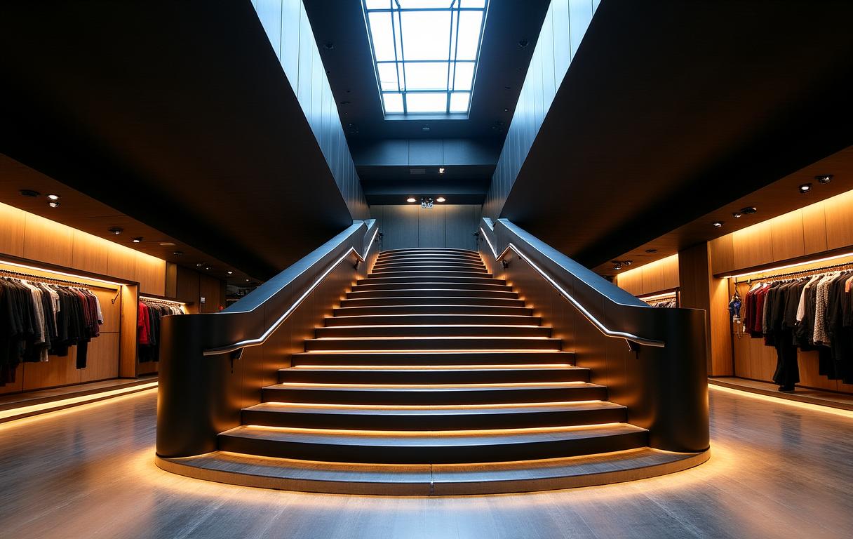 Grande scala architettonica in uno showroom di alta moda
