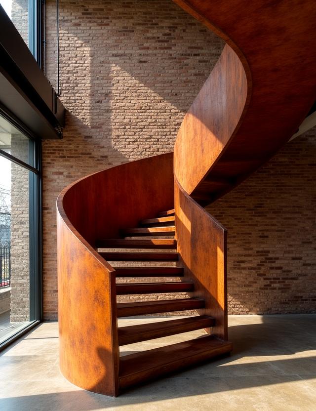 Scala a chiocciola artistica in un loft industriale